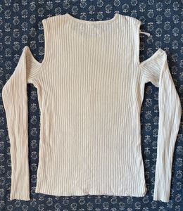 Zara Cream Ribbed Cutout Top