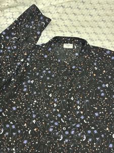 Black Floral Print Button-Up Long Shirt