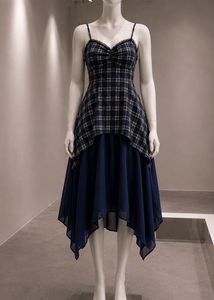 Navy Plaid Layered Dress