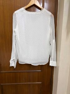 White Sheer Blouse with Lace Trim