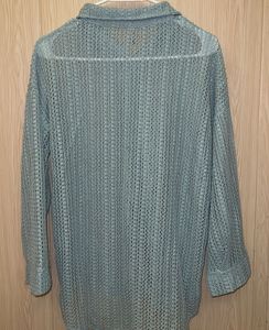 Mint Blue Crochet Button-Up Shirt