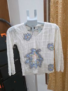 Vintage White Sheer Floral Bell Sleeve Blouse