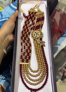 Exquisite Maroon & Gold Beaded Necklace Set