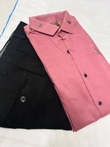 Men's Premium Rose Shirt &amp; Black Trouser Set