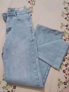 AMBER LUSH Ice Blue Straight Fit Denim Jeans.