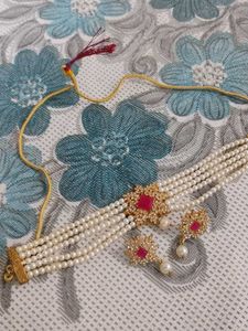 Elegant Pearl & Ruby Choker Set combo of 2