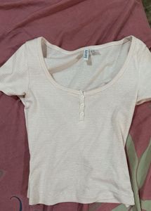 Striped pink Henley Crop Top y2k