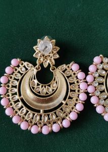 Chandbali Earrings - Pink and Gold Tone