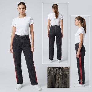 Women's Charcoal Jeans with Red Stripe
