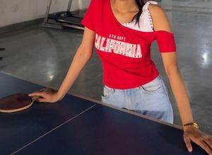 Red Off-Shoulder California Graphic Top