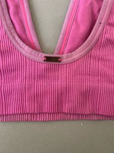 Pink Ribbed V-Neck Sports Bra