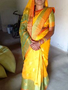 Vibrant Yellow Saree with Green Border