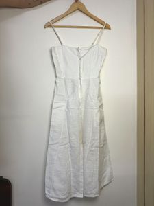 Chic White Linen Blend Midi Dress