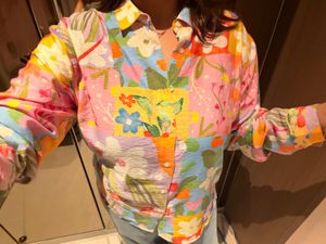 Pastel Floral Button Neck Drop Shoulder Tunic