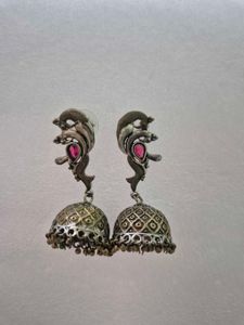 Customized Jhumka Earrings with Pink Stone-Unused