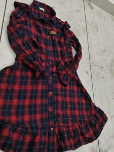 Red Plaid Button-Up Shirt with "Rainbow" Detail