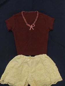 Fitted Maroon Lacey Bow Top