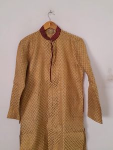 Gold Yellow Brocade Design Kurta (Men's)
