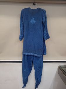 UNIQUE Chikankari Blue Short Anarkali Co-ord Set