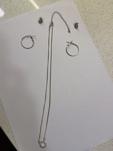 Silver Tone Necklace and Earrings Set