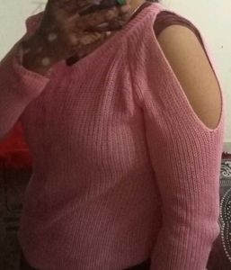 sleeve Cute Pink Knit V-Neck Sweater