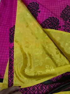 pink and yellow Saree