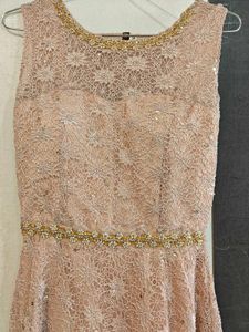 Elegant Peach Lace Ethnic Gown