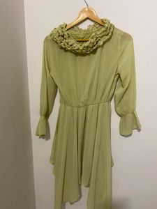 Green Ruffle Neck Mini Dress