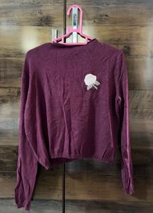 Plum Long Sleeve Top with Rose Detail