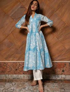 Blue Floral Print Anarkali Kurta