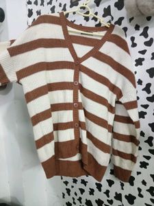 Striped Button-Up Knit Cardigan