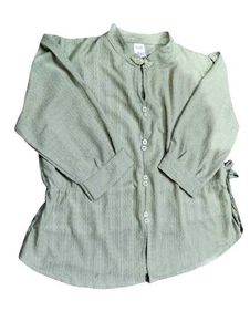 Stylish Olive Green Plisse Textured Shirt - Used (