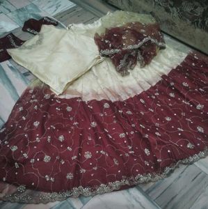 Maroon &amp; Cream Lehenga Choli Set
