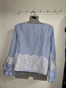 Charming Blue Embroidered Top with Lace Details