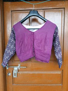 Purple Ethnic Blouse with Patterned Sleeves