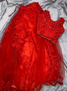 Stunning Red Embroidered Lehenga Choli Set