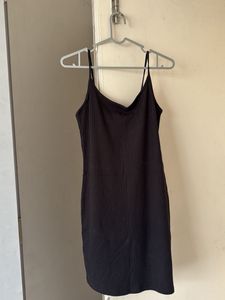 Black Ribbed Spaghetti Strap Dress