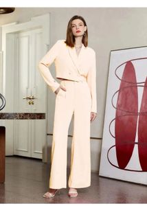 Chic Peach Cropped Blazer &amp; Wide-Leg Pant Set
