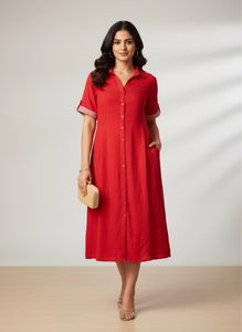 Chic Red Button-Up Dress