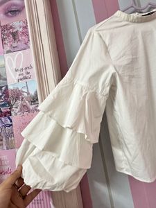 ZARA White Ruffled Sleeve Top