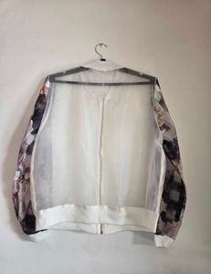 Sheer Bomber Jacket with Floral Sleeves