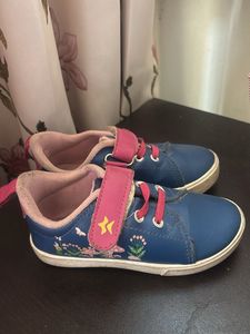 Blue Toddler Shoes with Pink Accents