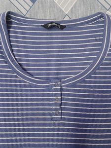 Blue &amp; White Striped Cropped Tee