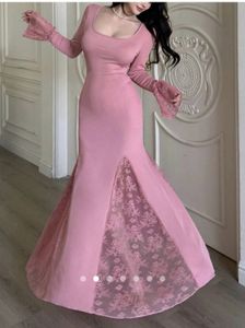 Elegant Pink Lace Trimmed Dress