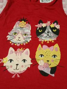 Cute Cat Print Red Tank Top