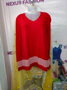 Red V-Neck Knit Sweater