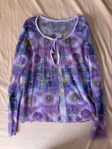 Sheer Purple Tie-Front Boho Blouse shrug