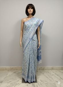 Light Blue Pure Cotton Printed Saree