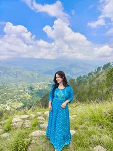 Blue Kurta with White Polka Dots