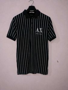 Black & White Striped AX Polo T-Shirt | Men’s